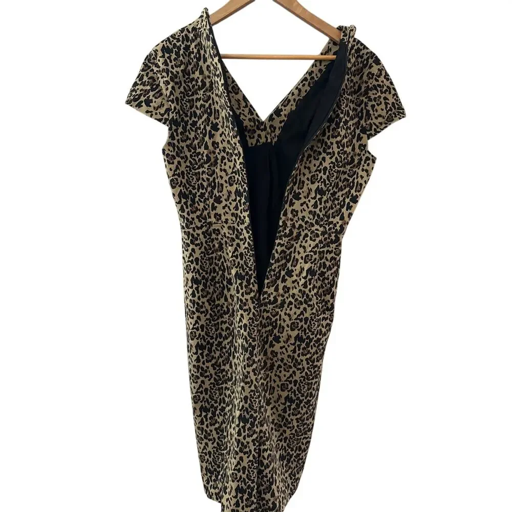 J. Crew Leopard Print V-Neck Cap Sleeve Shift‎ Dress Size 8